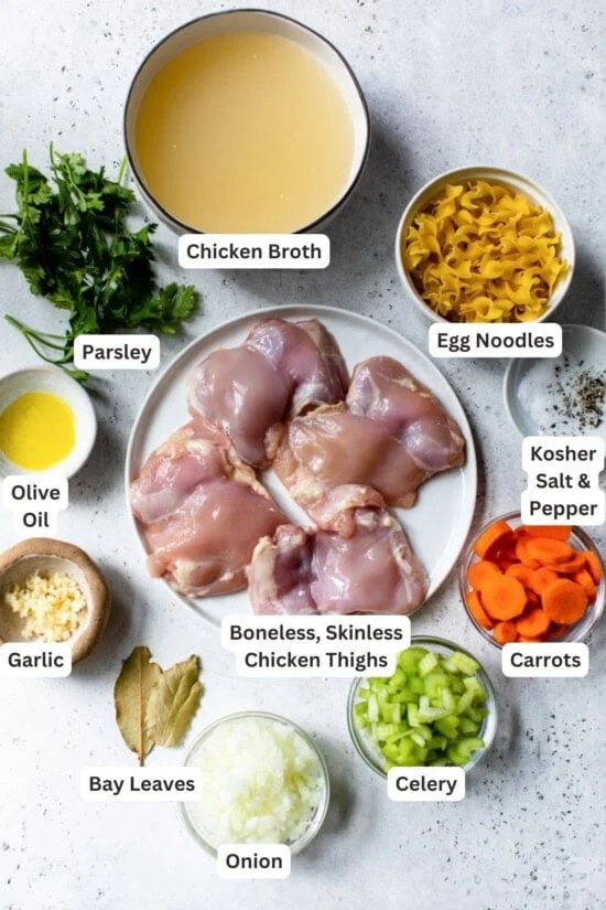 Ingredients for Instant Pot Chicken Noodle Soup.