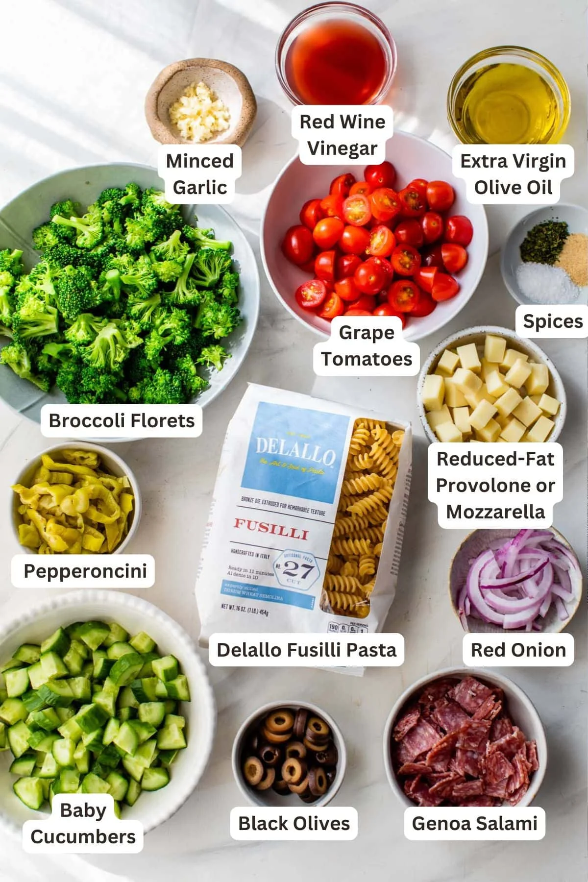 Ingredients for Italian Pasta Salad.
