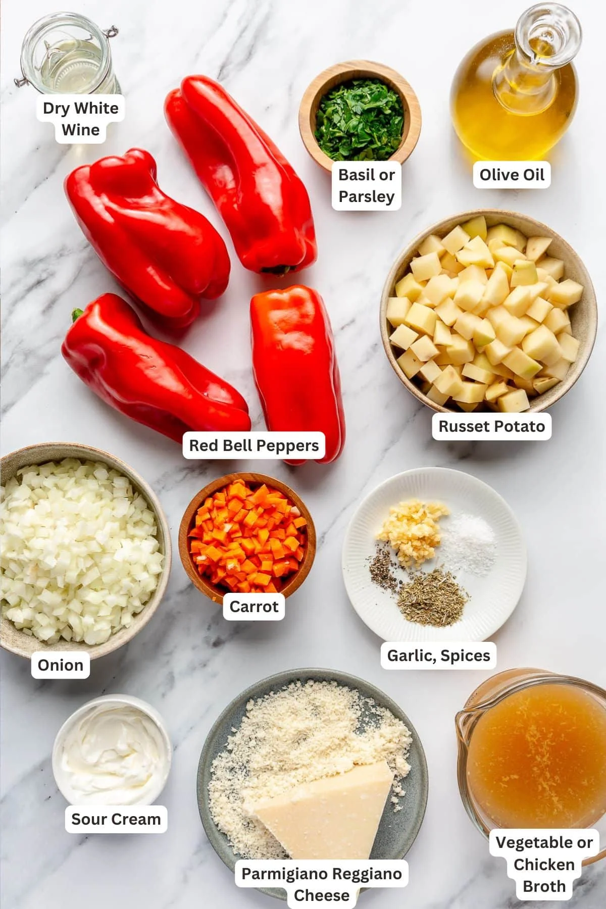 Ingredients for Roasted Red Pepper Soup.