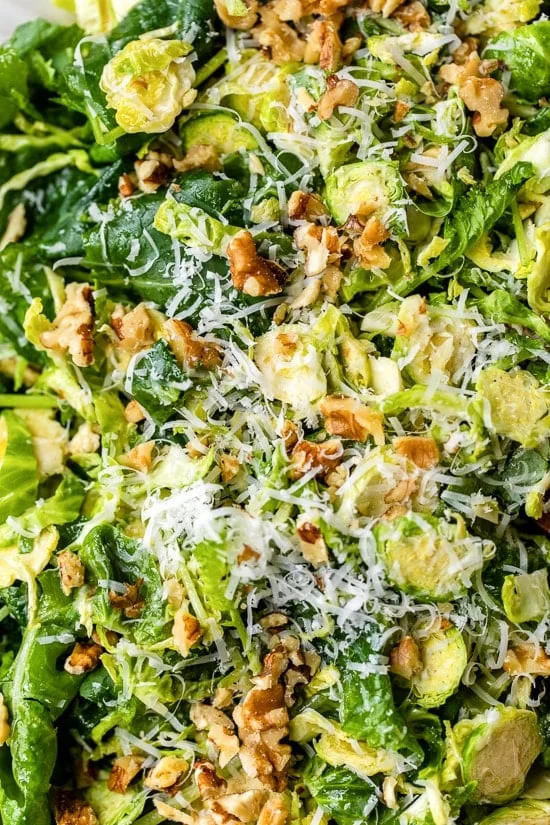 Kale and Brussels Sprout Salad with Parmesan and Pecans