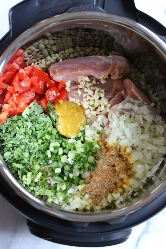 Lentil soup ingredients in the Instant Pot