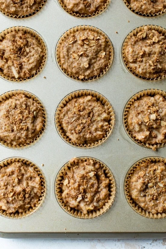 Muffin batter ready to bake.
