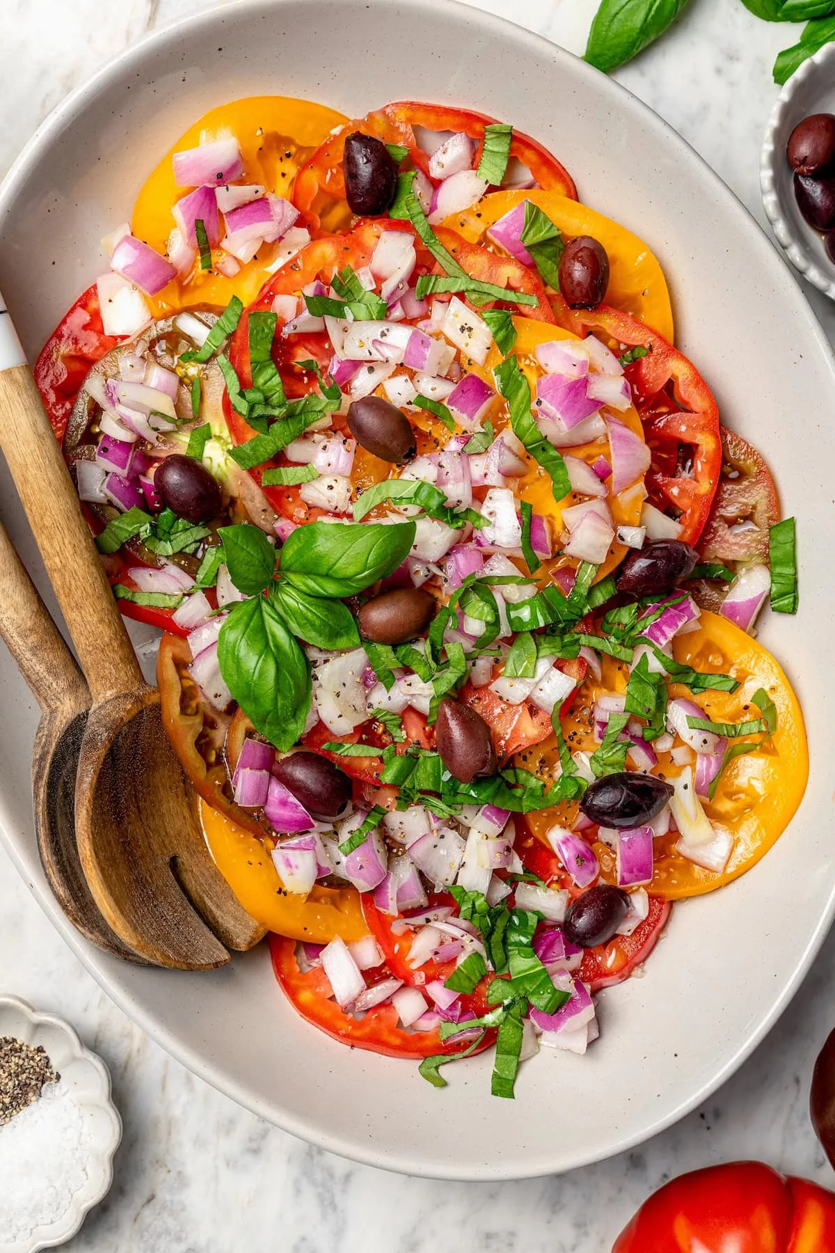 Heirloom Tomato Salad (With Kalamata Olives & Fresh Basil)