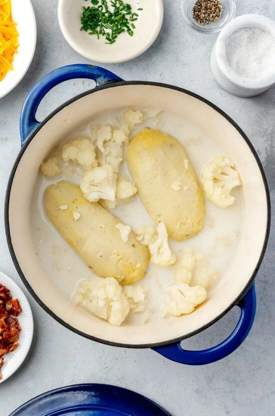 pot with potatoes and cauliflower