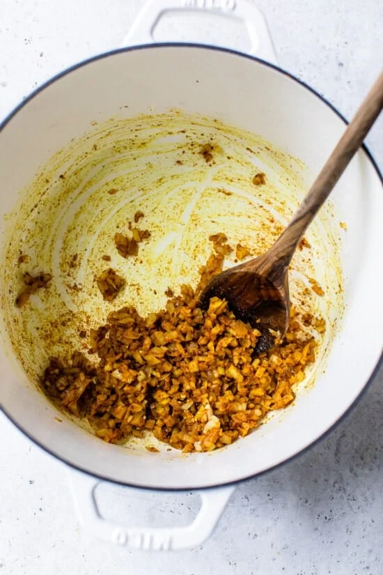 sauteed onions, curry and garam masala