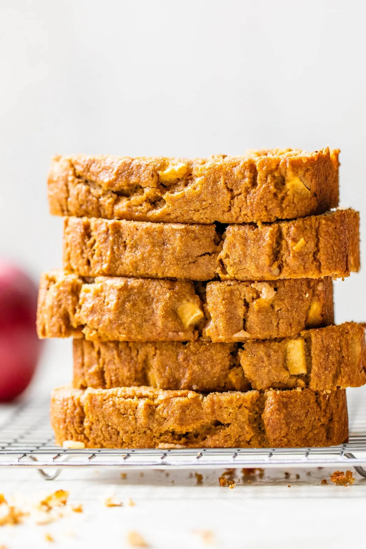 Slices of apple bread stacked.