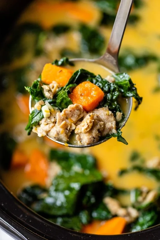 Sweet Potato Soup with Sausage (Slow Cooker, Instant Pot, Stove)