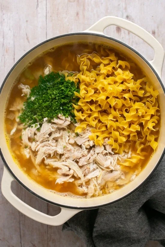 soup with noodles and leftover turkey