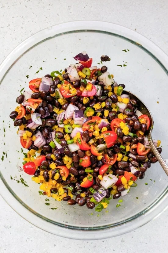 Southwestern Black Bean Salad in a mixing bowl