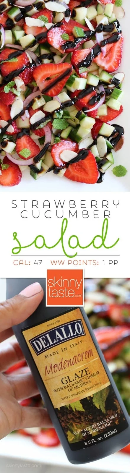 Strawberry Cucumber Salad – drizzled with balsamic glaze, an easy, light summer salad.