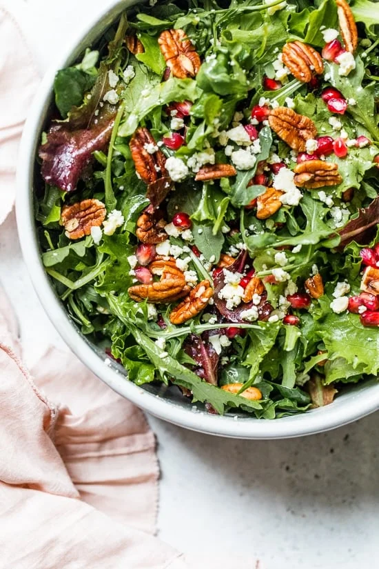 Mixed Baby Greens with Pomegranate, Gorgonzola and Pecans