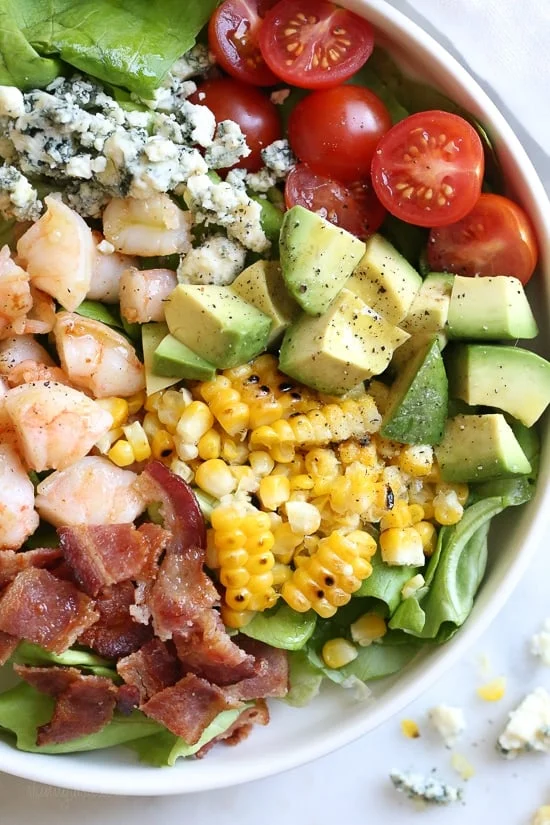 Chopped Salad with Shrimp, Blue Cheese and Bacon