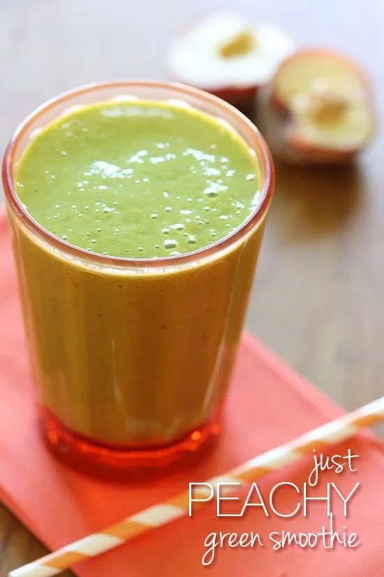 Peach Banana Green Smoothie with Hemp Seeds
